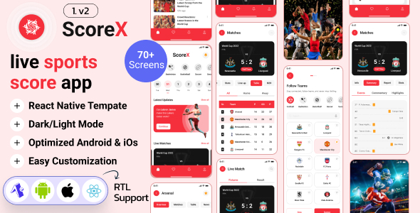 Scorex - Livescore Sport App React Native Expo App UI Kit by pixelaxis