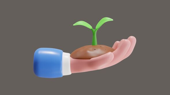 3D Animation of Sprout in Hand Nurturing Life from Seed to Sprout alt