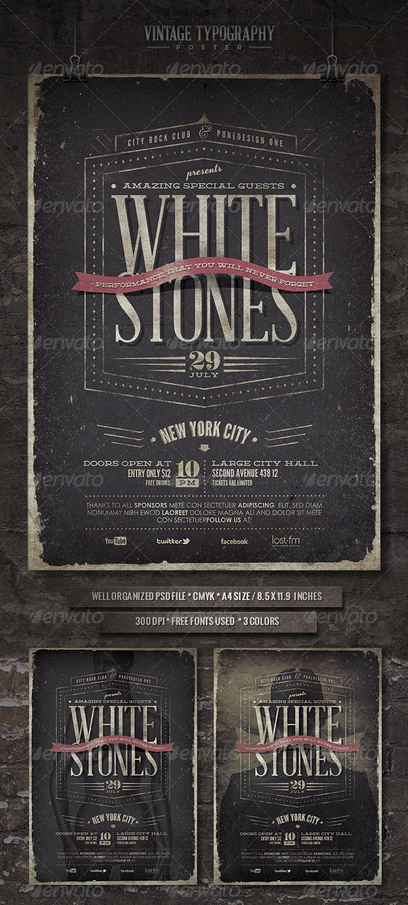 Vintage Typography Poster - V - Concerts Events