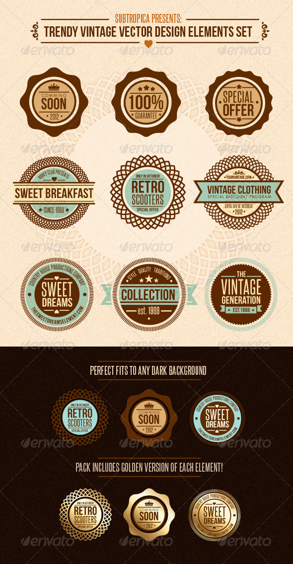 Trendy Vintage Vector Design Elements Set - Retro Technology
