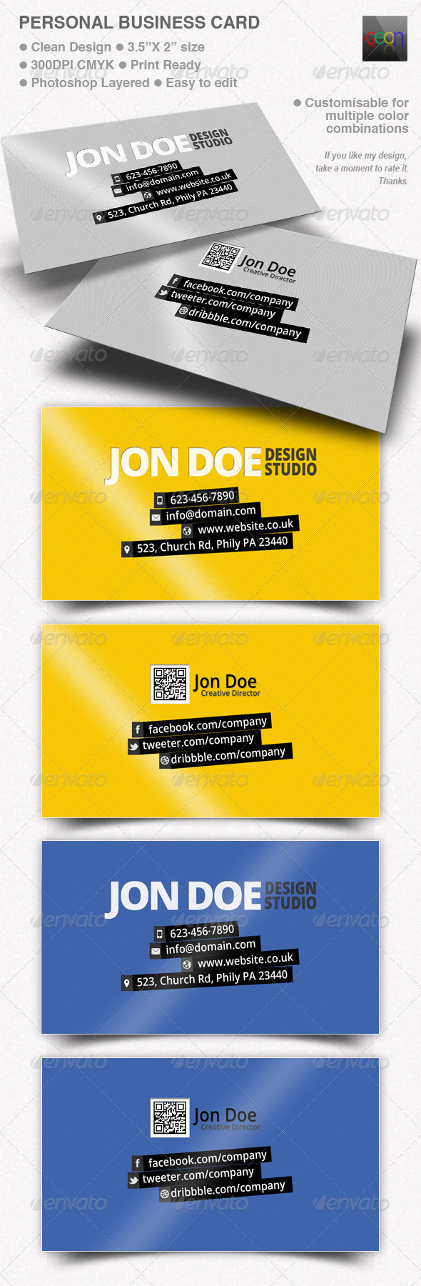 Personal Business Card - Black & Grey - Corporate Business Cards