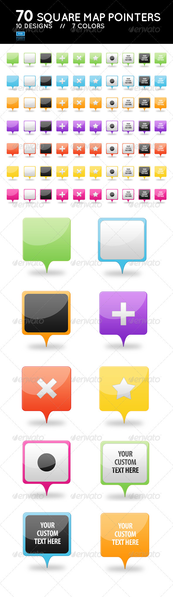 Set of 70 Glossy Square Web 2.0 Map Pointers - Web Icons