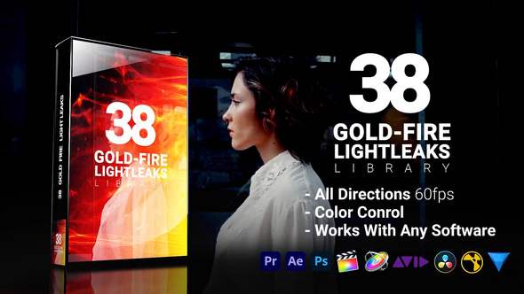 3D Light Leaks - Gold Fire Elements template preview