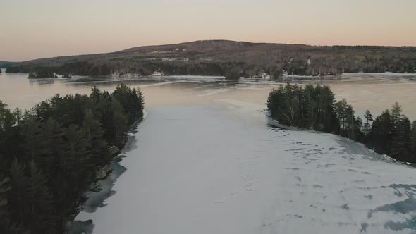 Tongue of ice on Moosehead Lake. Maine. USA. Bird's eye view alt