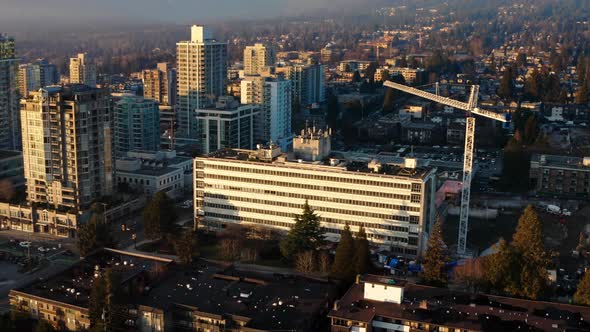 Aerial View Of Lions Gate Hospital In Downtown North Vancouver, Canada - drone shot alt