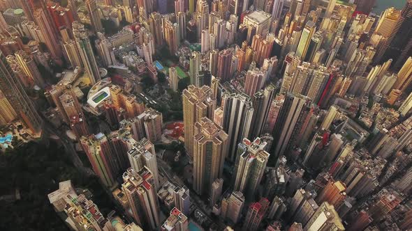 Aerial view of Hong Kong Downtown. Financial district and business centers in urban city. Top view. alt