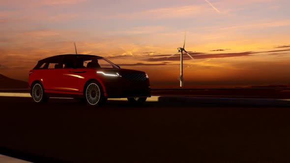 Red Luxury SUV Sunset View