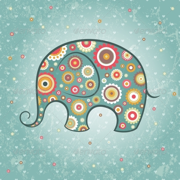 Floral Vector Elephant - Animals Characters