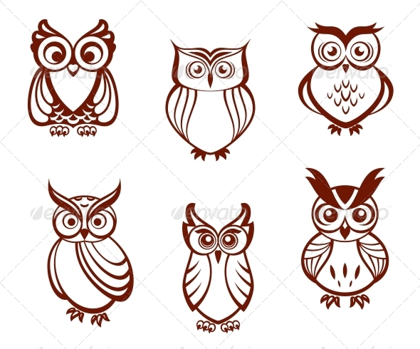 Set of Cartoon Owls - Animals Characters