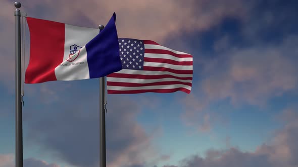 Cleveland City Flag Waving Along With The National Flag Of The USA - 4K alt