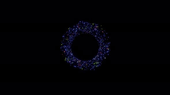 Radial three-color particles that emit light. An orbit that extends from the center to the outside.