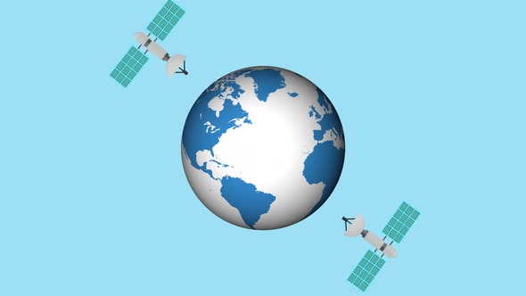 Satellite spinning around the world concept 4K animation