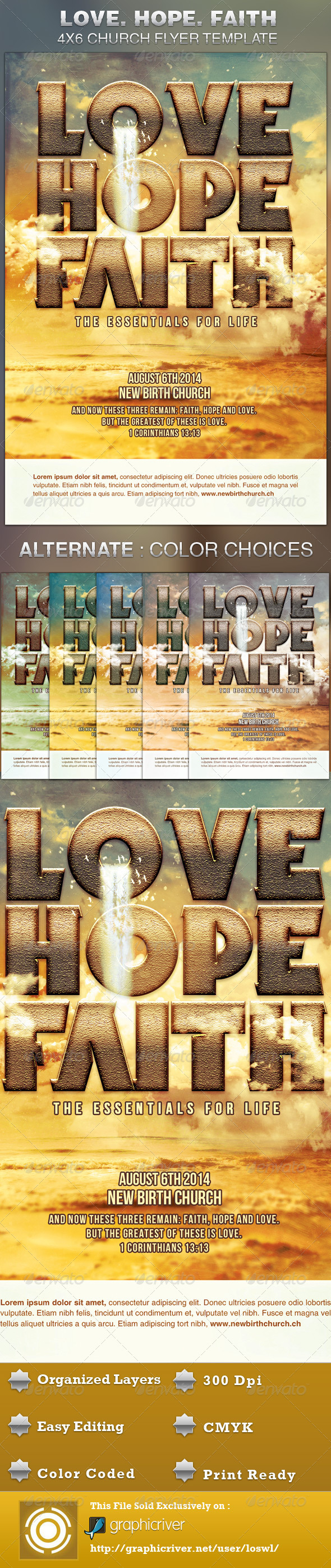 Love Hope Faith Church Flyer Template - Church Flyers
