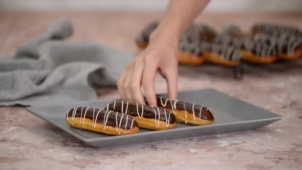 French Dessert Eclair with Chocolate and Custard