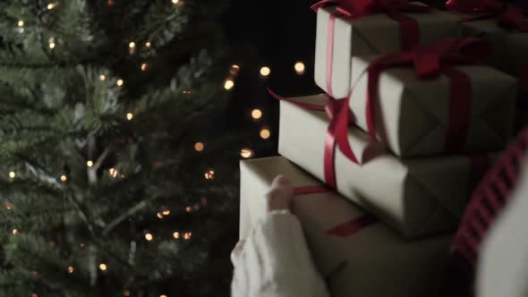 Woman Walking Hold Christmas Gift