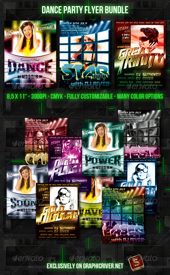 Dance Party Flyer Bundle - Flyers Print Templates
