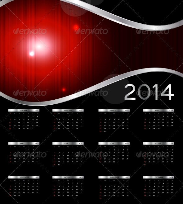 2014 New Year Calendar Vector Illustration - Christmas Seasons/Holidays