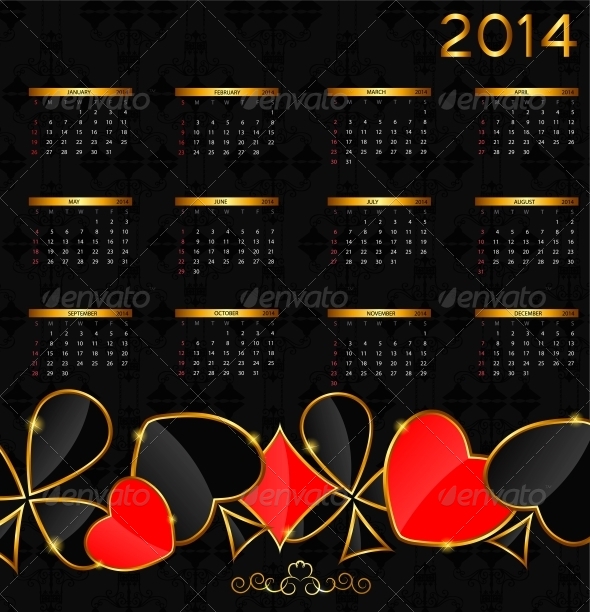 2014 New Year Calendar in Poker Theme - Christmas Seasons/Holidays