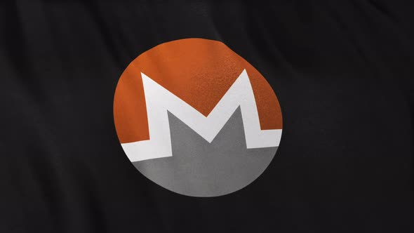 XMR Monero coin icon logo on full-frame black flag loop banner background