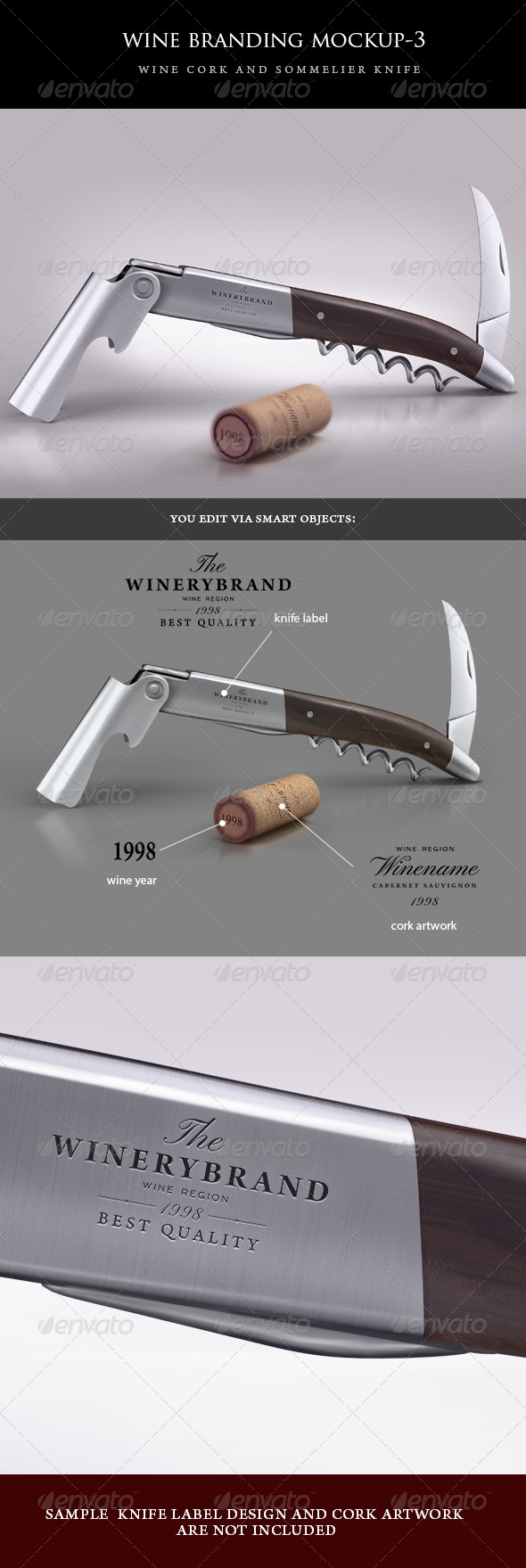 sommelier knife and wine cork mock-up - Food and Drink Packaging