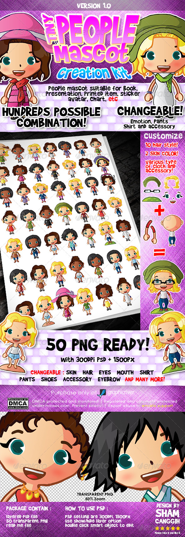 Tiny People Mascot Creation Kit : Female - Characters Illustrations