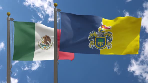 Mexico Flag Vs Jalisco Flag On Flagpole alt