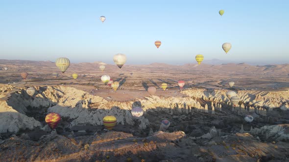 Aerial View Cappadocia Turkey  Balloons Sky alt