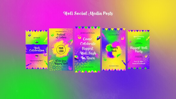 Holi Social Media Posts Video Displays template preview