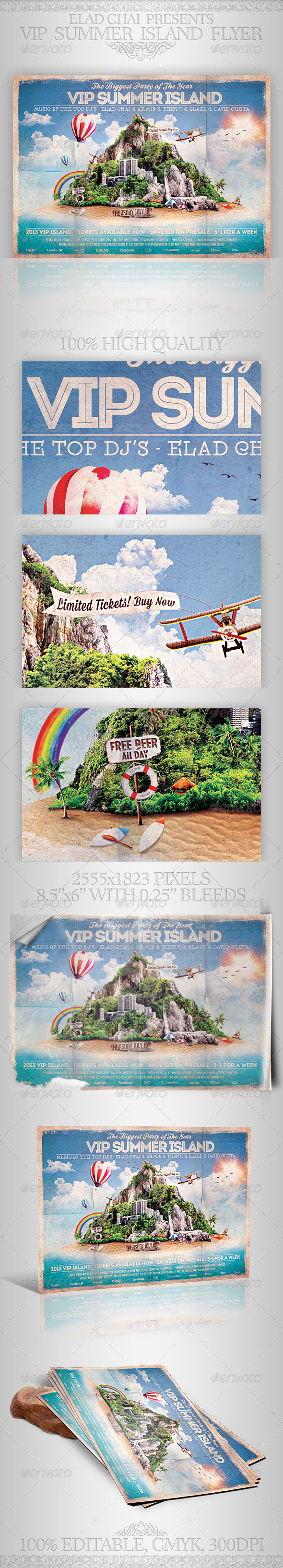 VIP Summer Island Beach Flyer Template - Clubs & Parties Events