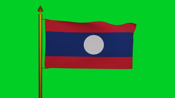 National flag of Laos waving with flagpole on chroma key, Lao Peoples Democratic Republic flag alt