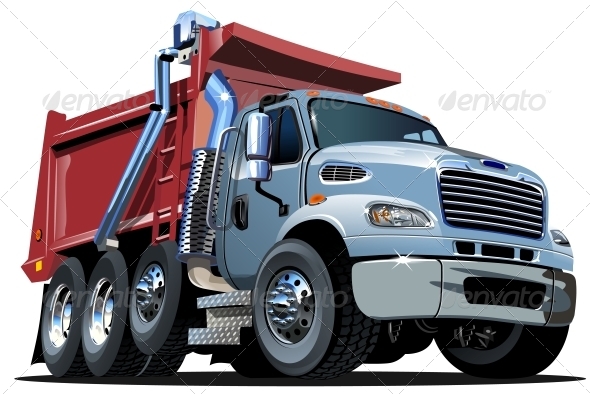 Vector Cartoon Dump Truck - Man-made Objects Objects