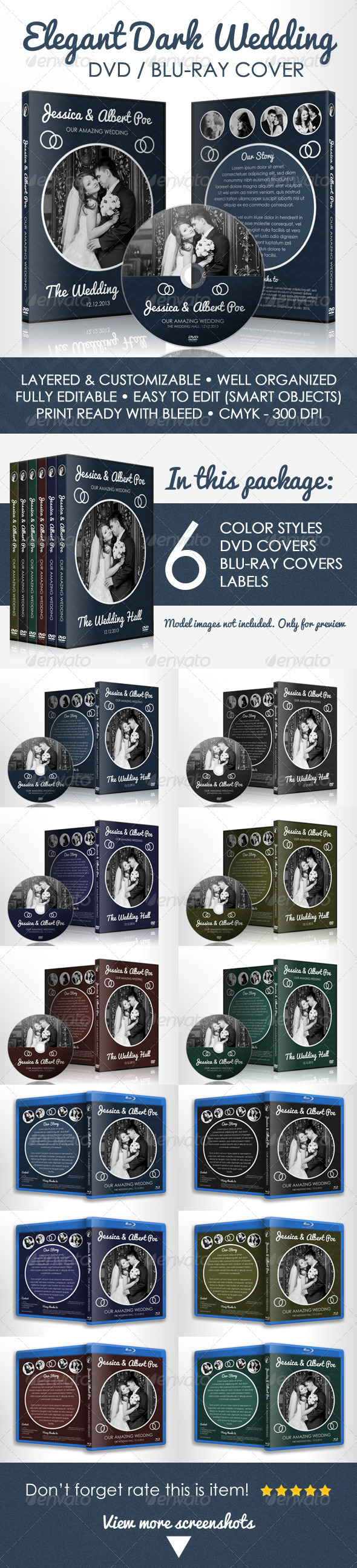 Elegant Dark Wedding DVD / Blu-ray Cover Template - CD & DVD Artwork Print Templates
