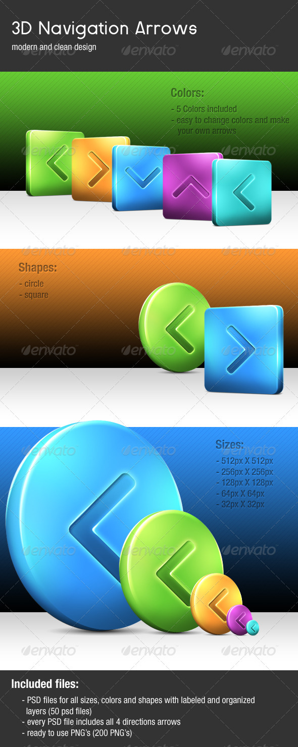 3D Navigation Arrows - Buttons Web Elements