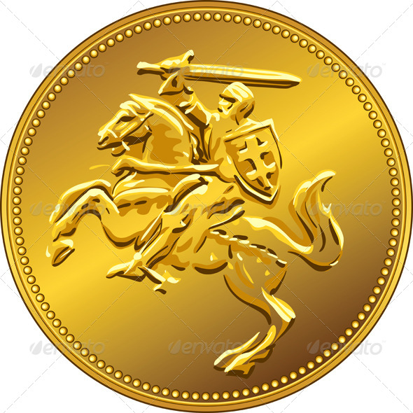 Gold Money Coin with Knight - Business Conceptual