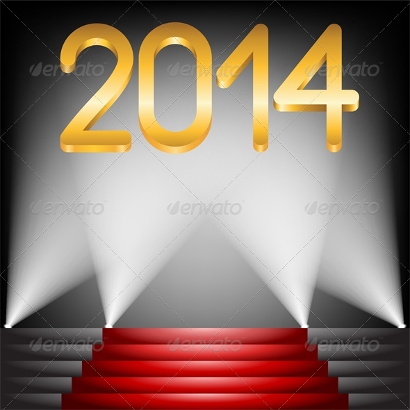 2014 Year Golden Figures on Red Carpet Stairs - New Year Seasons/Holidays