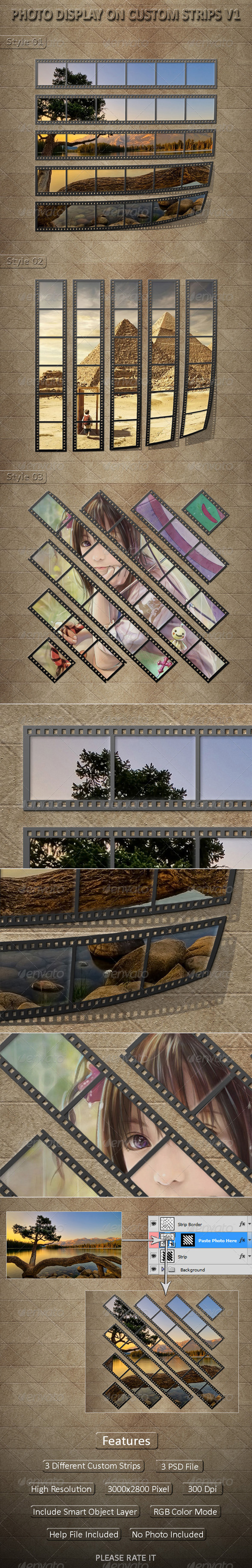Photo Display on Custom Strips V1 - Photo Templates Graphics