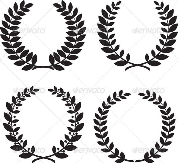Set of Laurel Wreath Black Silhouettes - Man-made Objects Objects