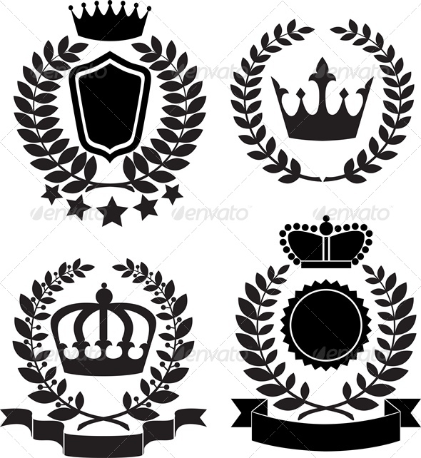 Black Silhouettes of Award Label with Crown - Man-made Objects Objects