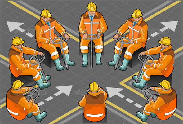 Isometric Shunter Man at Work in Eight Positions - People Characters
