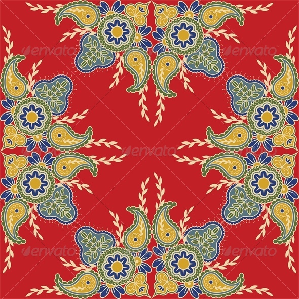 Seamless Red Background with Indian Floral Pattern - Backgrounds Decorative