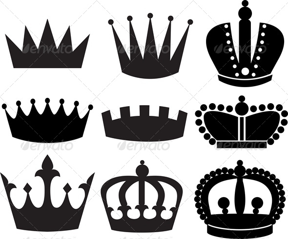 Black Silhouette of Various Crown Collection - Man-made Objects Objects
