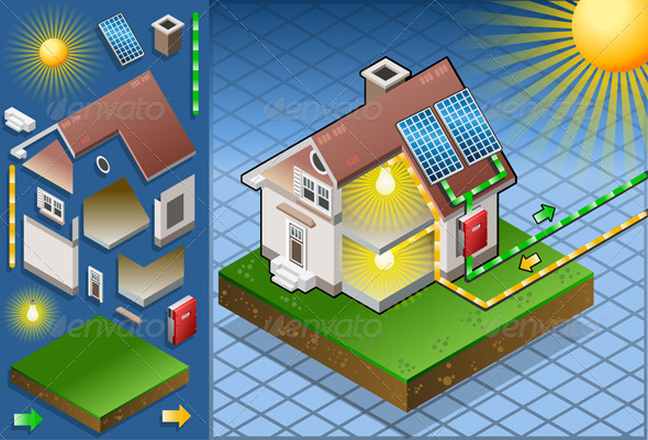 Isometric House with Solar Panel - Buildings Objects