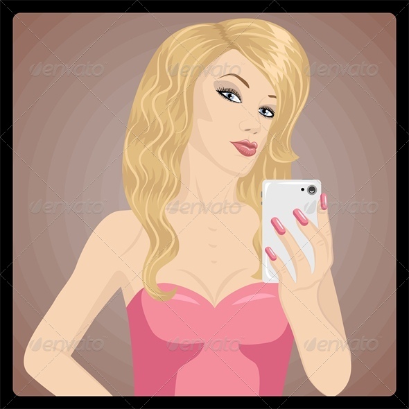 Blonde Woman is Taking Self Portrait with Phone - People Characters