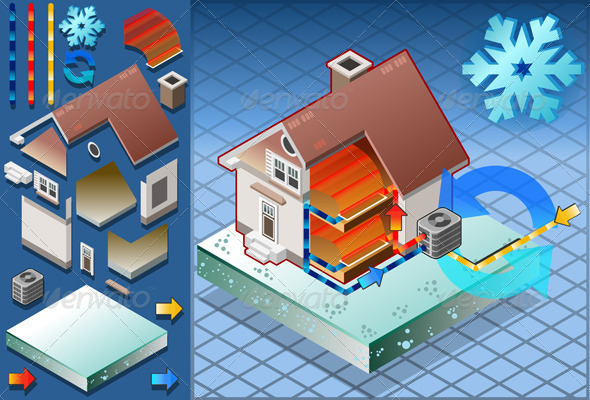 Isometric House with Conditioner Heat Production - Buildings Objects