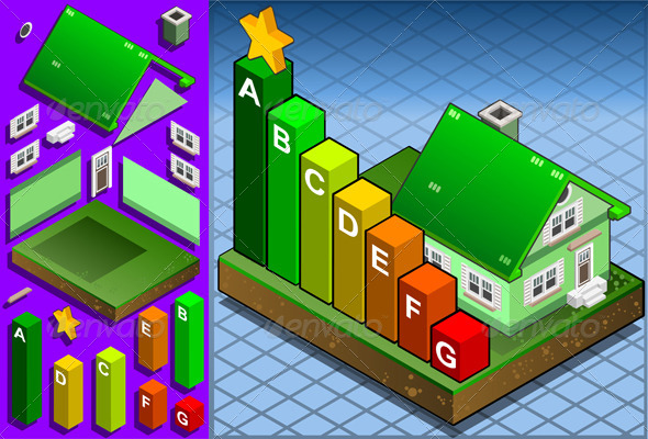 Isometric House with Energy Class Bars - Buildings Objects