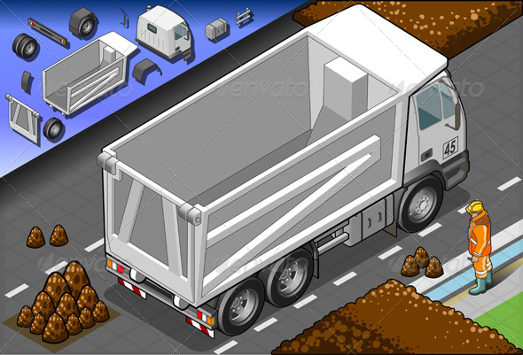 Isometric Empty Container Truck in Rear View - Man-made Objects Objects