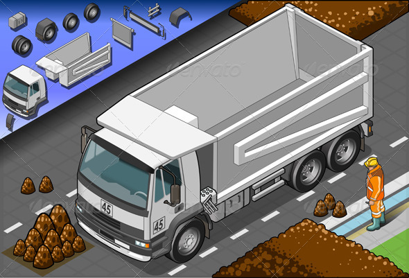 Isometric Empty Container Truck in Front View - Man-made Objects Objects