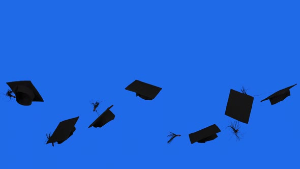 Slow Motion Of Graduation Caps Thrown On The Air In The Studio With Blue Screen Background By Kinomaster