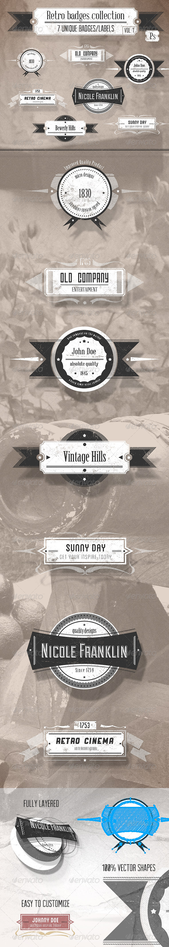 Retro and Vintage Badges Collection Vol. 1 - Badges & Stickers Web Elements