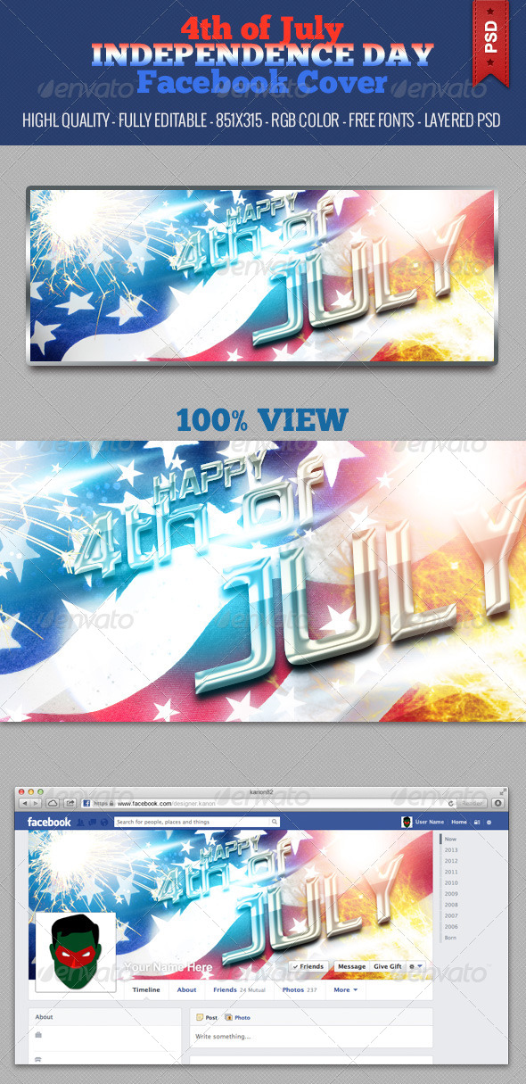 4th of July Independence Day Facebook Cover - V2 - Facebook Timeline Covers Social Media